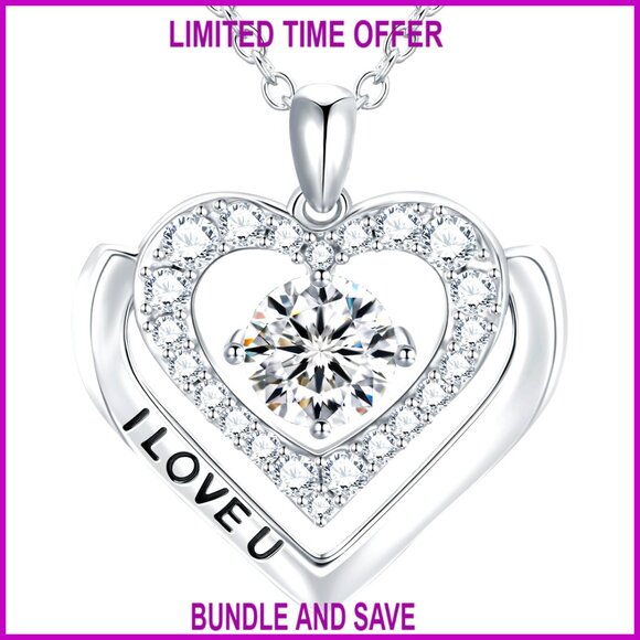 1 Carat Moissanite Heart Pendant Necklace Sterling Silver Anniversary Gift